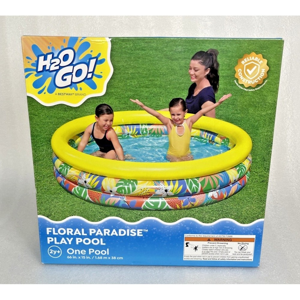 H2O GO! Floral Paradise Play‎ 3 Ring Round Pool Bestway 66" x 15" 134 Gallon NEW